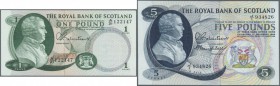 Scotland: The Royal Bank of Scotland set of 2 notes containing 1 Pound 1967 P. 327a (UNC) and 5 Pounds 1966 P. 328 (UNC), nice condition set. (2 pcs)