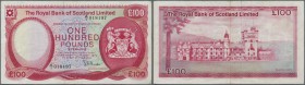 Scotland: The Royal Bank of Scotland 100 Pounds 1972 P. 340a, used with several folds, 3 tiny border tears (about 2mm), still nice colors, condition: ...