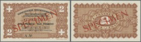 Switzerland: 2 Franken 1938 Specimen P. 41s, a tiny dot at lower left, probably caused by printing process, crisp original condition: UNC.