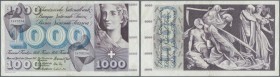 Switzerland: 1000 Franken 01.01.1967, serial # 3X73254, P.52h(1) in nice used condition with vertical and horizontal folds and several creases in the ...