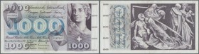 Switzerland: 1000 Franken 01.01.1967, serial # 4D47809, P.52h(1), nice used condition with several folds, stains at upper center on front and upper an...