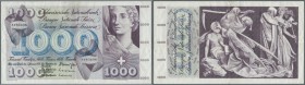 Switzerland: 1000 Franken 05.01.1970, serial # 4V83496, P.52i(1), used condition with a number of folds and creases in the paper and also stains at up...