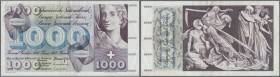Switzerland: 1000 Franken 10.02.1971, serial # 5N58865, P.52j(3), used condition with several folds and creases, stains on back at upper center, right...