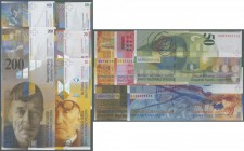 Switzerland: set of 5 different banknotes containing: 10, 20, 50, 100 and 200 Franken from the series between 2003 and 2008, Pick 67, 69, 71c, 72, 73c...