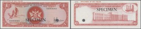 Trinidad & Tobago: 1 Dollar 1977 Specimen P. 30as with black ”Specimen” overprint at center, one cancellation hole and zero serial numbers. The note i...