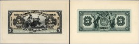 Trinidad & Tobago: 5 Dollars 1921 ”The Canadian Bank of Commerce” PROOF PRINT, front and back seperatly printed on banknote paper and mounted on cardb...