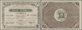 Tuisia: 2 Franc 1919 P. 47a, crisp original paper and colors, corner fold at upper right, condition: XF+.