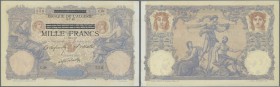 Tunisia: 1000 Francs ND(1942-43), ovpt. on France 1000 Francs in very nice condition, just a view creases in the paper at left border. Condition: XF