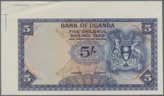 Uganda: set of 2 progressive proofs of 5 Shillings ND P. 1(p). The first proof without signatures and serial numbers is complete printed on front and ...