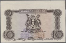 Uganda: set of 2 progressive proofs of 10 Shillings ND P. 2(p). The first proof without signatures and serial numbers is complete printed on front and...