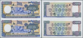 Uruguay: small sheet of 2 uncut notes 10.000 Pesos ND(1995/97) P. 73Bb. This interesting part of a banknote sheet seems to have been planned for issui...
