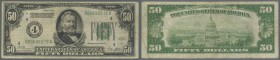 USA: set of 3 notes 50 Dollars 1928 ”GOLD COIN” note with ”4” in circle, ”Redeemable in Gold” in text at upper left, issue region Cleveland, Ohio, all...