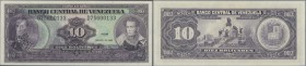 Venezuela: 10 Bolivares 1986 P. 61a ERROR note with a partial print of the back also print at left on the front. The note is in great crisp original c...