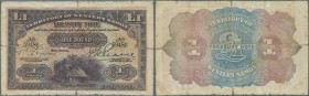 Western Samoa: 1 Pound ND(1922-47) P. 8, several border tears, strong center fold, not repaired, still original paper and colors. Condition: F-.