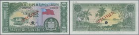 Western Samoa: 10 Dollars ND Color Trial of P. 18es with red specimen overprint on front and back, one cancellation hole and zero serial numbers. The ...