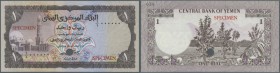 Yemen Arab Republic: 1 Rial ND P. 11act Color Trial with two red ”Specimen” overprints on front, zero serial numbers and one hole cancellation at lowe...
