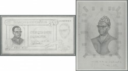 Zaire: set of 2 Giesecke & Devrient archival photo proofs. One proof for a 1972 dated Zaire 50 Makuta note, hand printed by G&D designer, one proog of...
