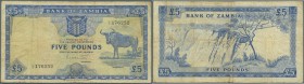 Zambia: 5 Pounds ND(1964), P.3, printed by Thomas de la Rue, London, a nice piece and the highest denomination of the first banknote series from Zambi...