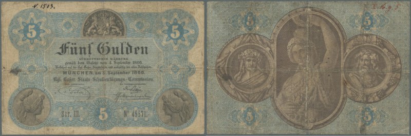 Bayern: königliche Staats-Schuldentilgungs-Commission 5 Gulden 1866, PiRi A37 in...
