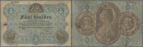 Bayern: königliche Staats-Schuldentilgungs-Commission 5 Gulden 1866, PiRi A37 in stark gebrauchter Erhaltung, mit kleinen Löchern und Flecken. Erhaltu...