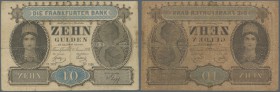 Frankfurt: 10 Gulden 1855, PiRi A81 mit stärkeren Gebrauchsspuren und kleinem Loch in der Mitte der Note. Sehr selten als gelaufene Note! Erhaltung: F...