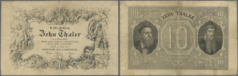 Hessen: Kurhessische Leih- und Commerzbank 10 Thaler 1855, PiRi A144. Farbfrisch...