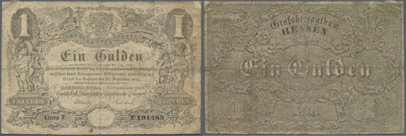 Hessen-Darmstadt: 1 Gulden 1855, PiRi A115 in stärker gebrauchter Erhaltung mit ...