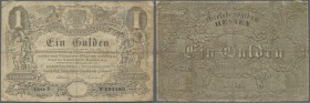 Hessen-Darmstadt: 1 Gulden 1855, PiRi A115 in stärker gebrauchter Erhaltung mit Kleberesten auf der Rückseite. Erhaltung: F