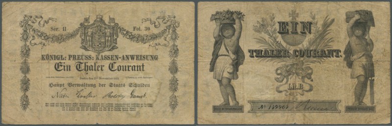 Preussen: Kassen-Anweisung 1 Thaler Courant, 2.11.1851, PiRi A215 in sehr hübsch...