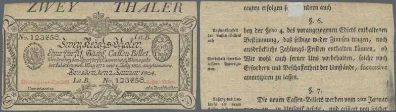 Sachsen: Formular zur 2 Reichstaler Note 1804 (vgl. PiRi A381) in sehr hübscher ...