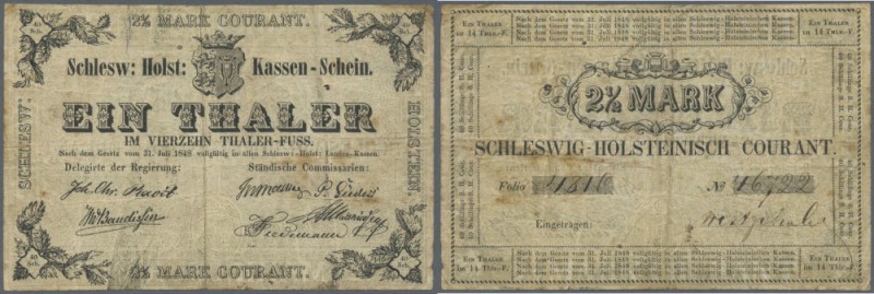 Schleswig-Holstein: 1 Thaler = 2 1/2 Mark Courant 1848, PiRi A488 in stark gebra...