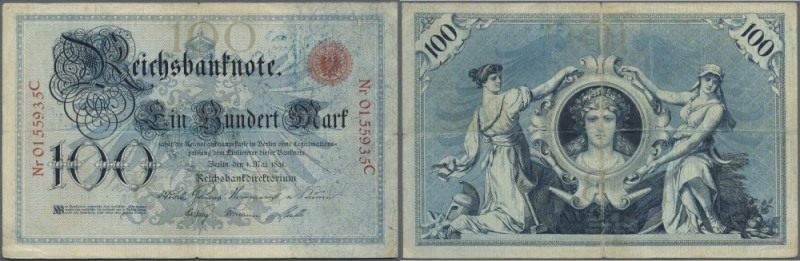 100 Mark 1891, Ro.12 in hübscher gebrauchter Erhaltung mit kleinen Einrissen am ...