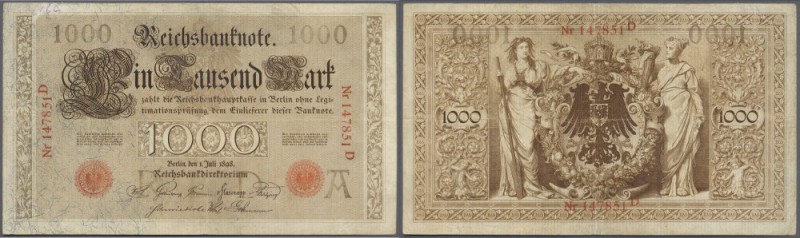 1000 Mark, Lot mit 12 Banknoten, dabei 3 x 1000 Mark 1898 Ro.18, 4 x 1000 Mark 1...
