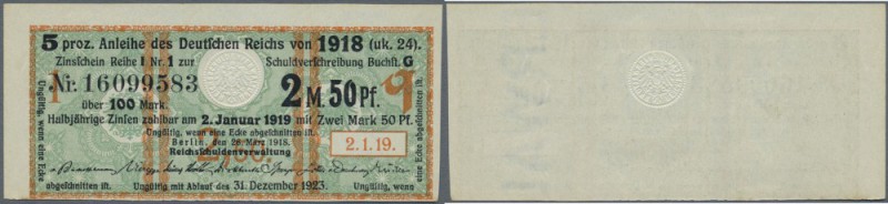Zinskupon der Kriegsanleihe 1918, Serie Q zu 2,50 Mark, Ro.61a in kassenfrischer...