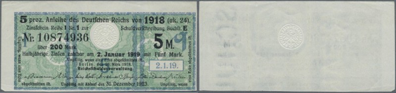 Zinskupon der Kriegsanleihe 1918, Serie Q zu 5 Mark, Ro.61b in leicht gebrauchte...
