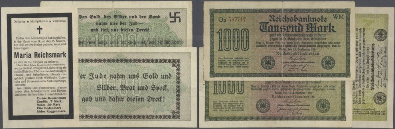 Lot mit 2 Banknoten 1000 Mark 1922 mit antisemitschem Aufdruck auf der Rückseite...