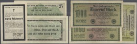 Lot mit 2 Banknoten 1000 Mark 1922 mit antisemitschem Aufdruck auf der Rückseite und 10 Millionen Mark 1923 Spottschein Beisetzung Maria Reichsmark. A...