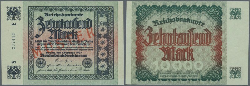 10.000 Mark 1923 mit regulärer Seriennummer und rotem Überdruck MUSTER, Ro.83M i...