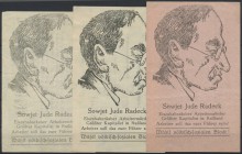 Antisemitismus : 1923, 3 Infla-Scheine (1, 5 und 10 Mio.) mit rs. Aufdruck ”Sowjet Jude Radeck” als Werbung für den ”Völkisch-sozialen Block”, Erh. II...