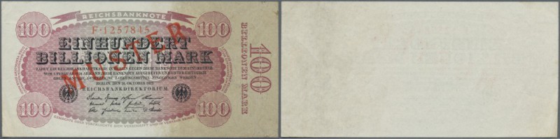 100 Billionen Mark 1923 mit rotem Aufdruck MUSTER und regulärer Seriennummer in ...