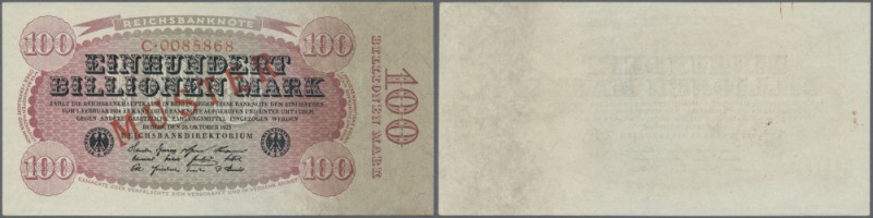 100 Billionen Mark 1923 mit Überdruck MUSTER aus laufender Serie, Ro.125M in fas...