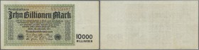 10 Billionen Mark 1923, Serie ”H”, Ro.128f in schöner Gebrauchserhaltung mit drei senkrechten Knicken. Erhaltung: VF