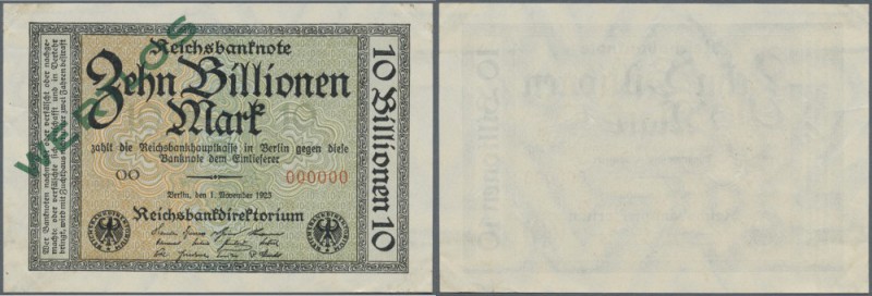 10 Billionen Mark 1923 MUSTER mit Serie 000000 und Überdruck Wertlos, Ro.129M in...