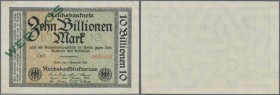 10 Billionen Mark 1923 MUSTER mit Serie 000000 und Überdruck Wertlos, Ro.129M in exzellenter Erhaltung mit einigen wenigen Knitterfalten im Papier und...