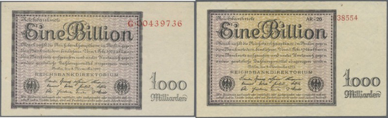 1 Billion Mark 1923, Set von 2 Banknoten, 1 x Reichsdruck Ro.131a, 1 x Firmendru...