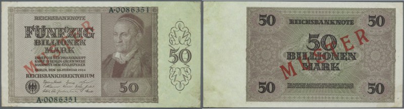 50 Billionen Mark 1924 mit regulärer Seriennummer und rotem Überdruck MUSTER, Ro...