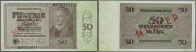 50 Billionen Mark 1924 mit regulärer Seriennummer und rotem Überdruck MUSTER, Ro.136M in exzellenter Erhaltung mit Kleberesten an den Ecken und einige...