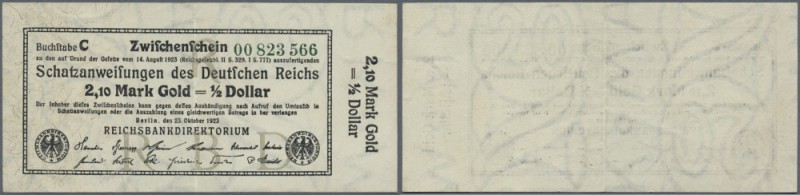 Zwischenschein der Schatzanweisung der Reichsbank zu 2,10 Mark Gold 1923, Ro.141...