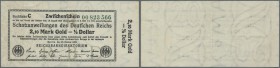 Zwischenschein der Schatzanweisung der Reichsbank zu 2,10 Mark Gold 1923, Ro.141 in leicht gebrauchter Erhaltung mit senkrechtem Mittelknick.