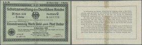 Schatzanweisung der Reichsschuldenverwaltung über 21 Mark Gold 1923, Ro.150a in hübscher gebrauchter Erhaltung mit rückseitig geklebten Einrissen. Erh...